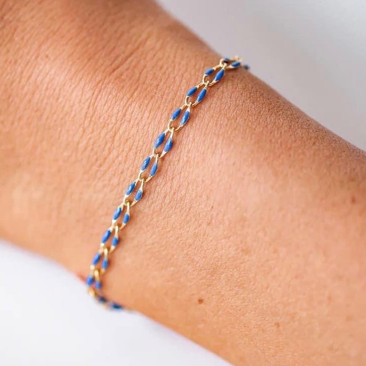 Excellent Preloved Tiffany & Co. Blue Enamel Sparkler Silver Bracelet 7.25+